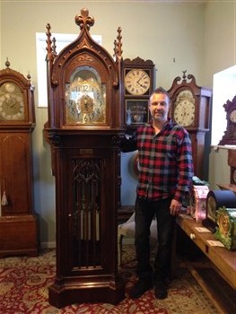 Frank Domotor with tubular hall clock